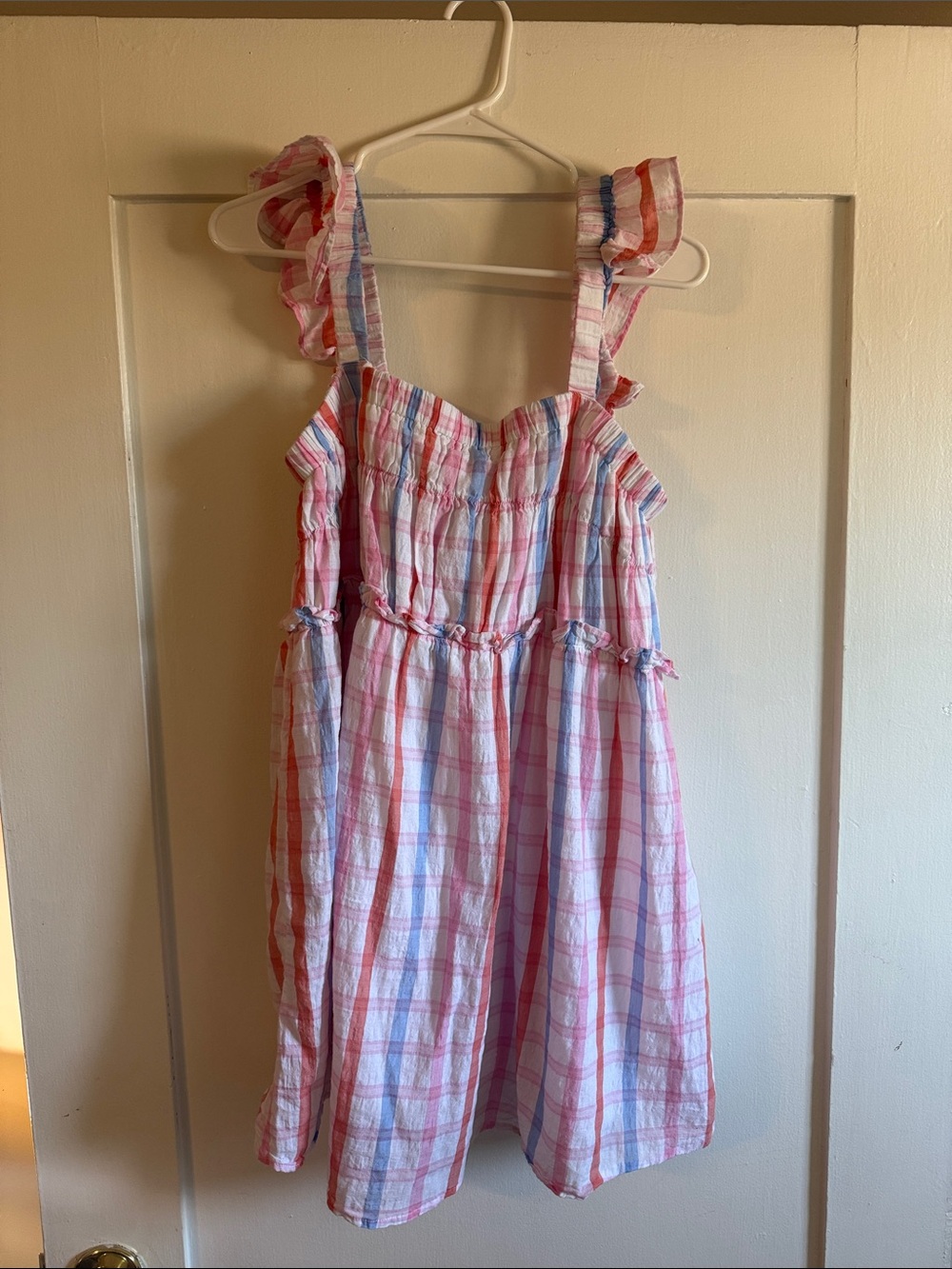 Vintage White Pink Blue Plaid Mini Dress
